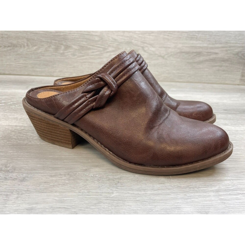 Euro Soft by Sofft Womens Mule Brown Faux Leather 9.5 Block Heel Slip On Shoes